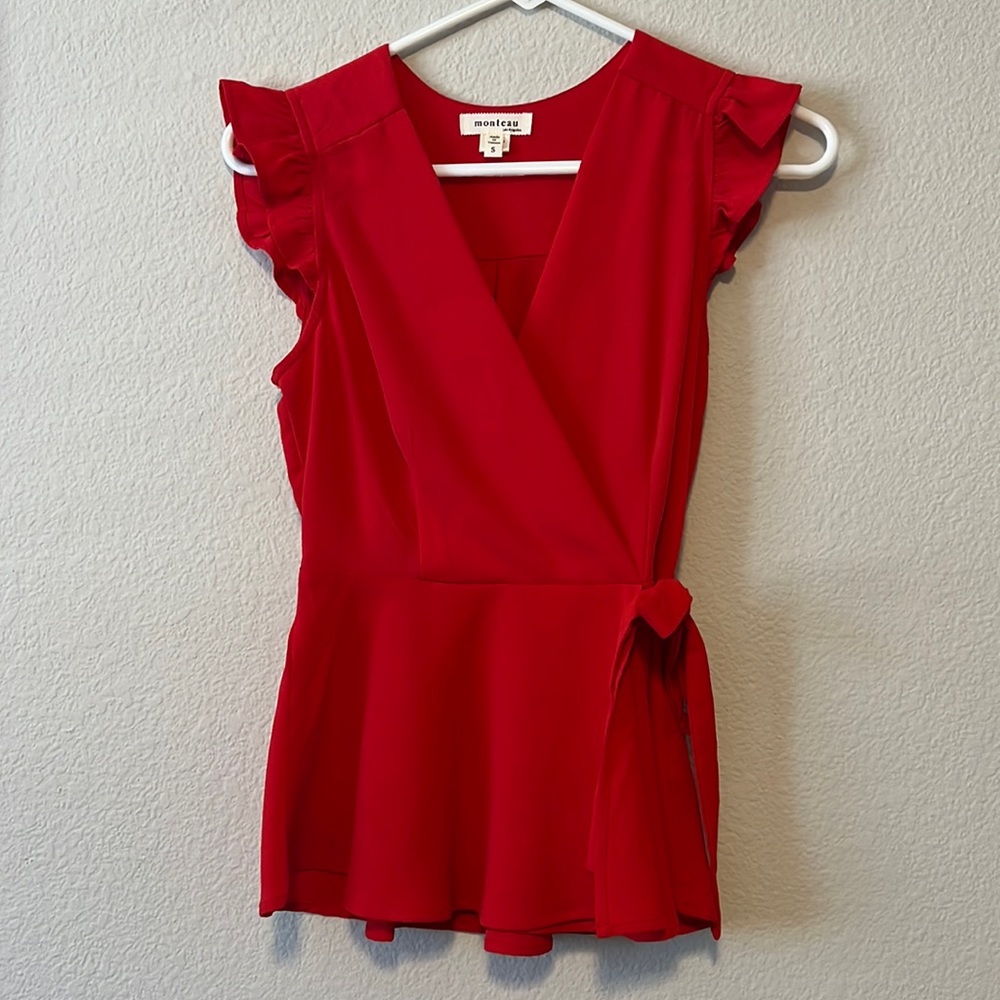 Red Cross over peplum shirt